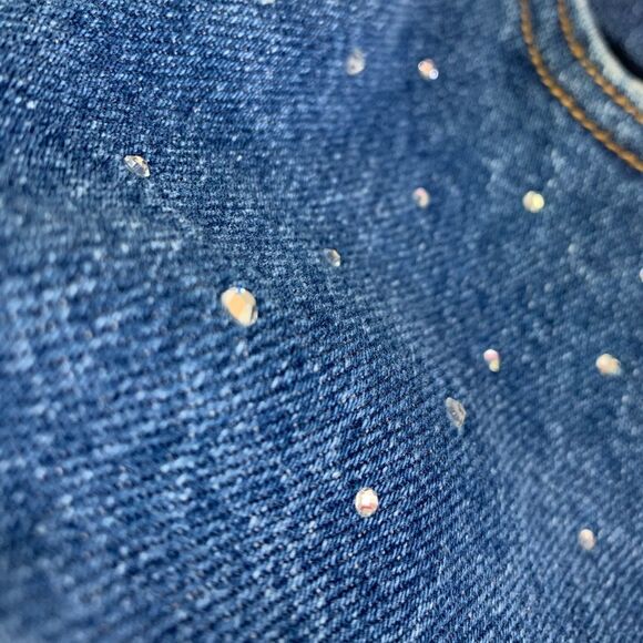 Jack High Rise Ankle Straight Leg Rhinestone Embellished Blue Jeans Size 32 - Picture 9 of 13